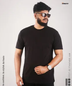 Finato Mens Solid Short Sleeve Tshirt- Black